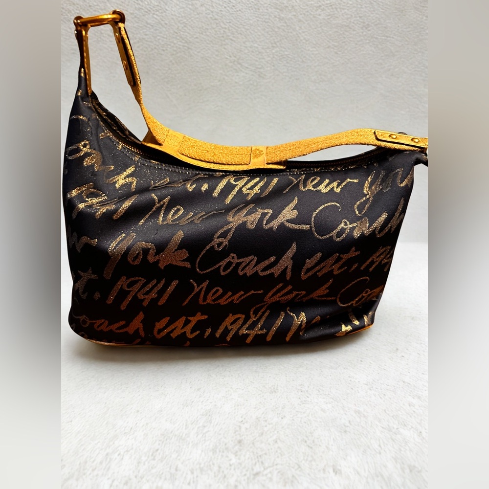 Coach Poppy Signature Limited Edition Script Lurex Hobo Shoulder Bag - Dark Navy - Picture 3 of 10